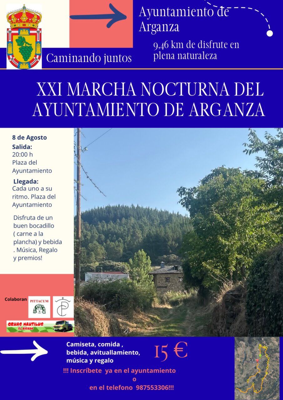 Cartel de la XXI Marcha Nocturna en Arganza con detalles del evento