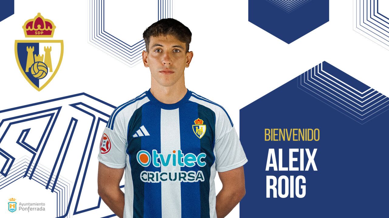 Aleix Roig posando con la camiseta de la SD Ponferradina