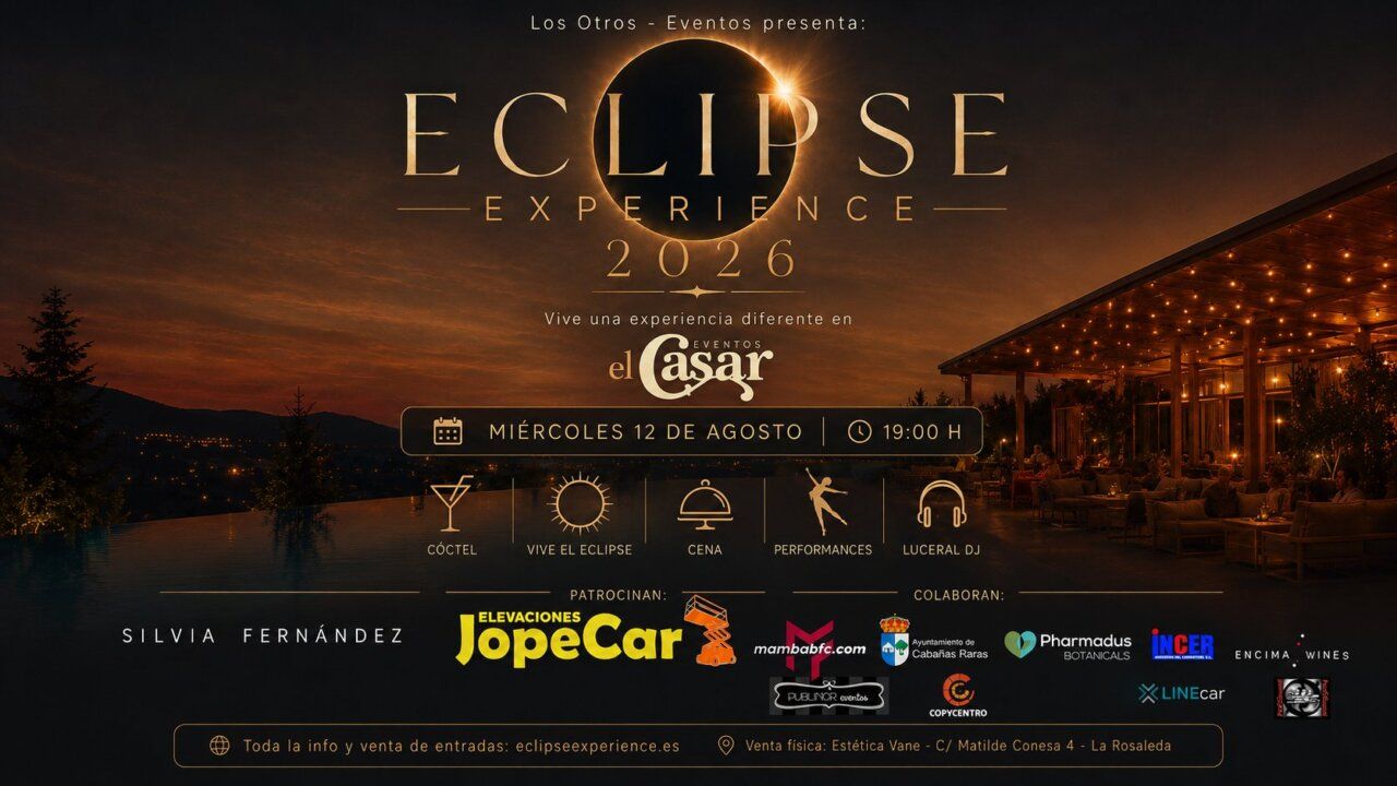 Evento Eclipse Experience 2026 en Cabañas Raras con gastronomía y música.