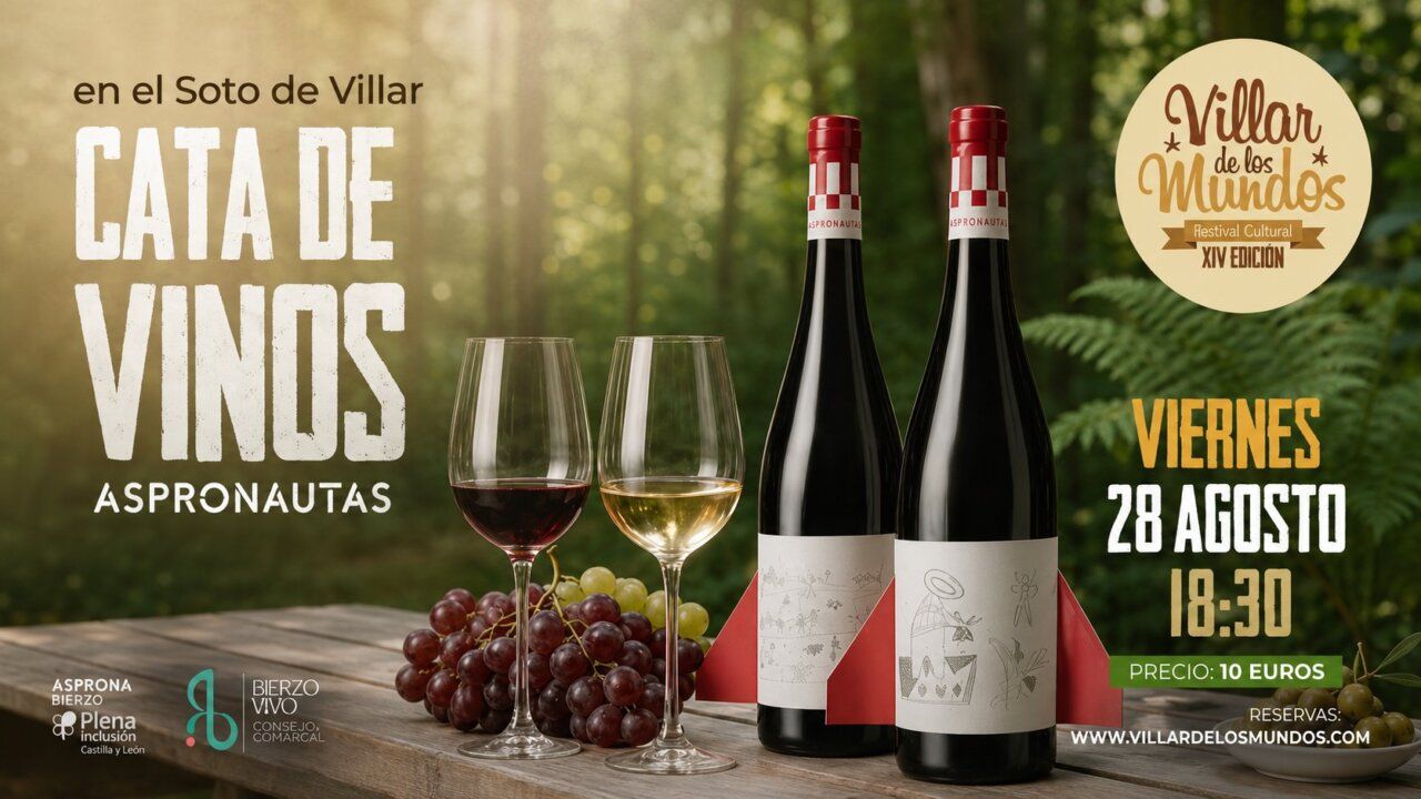 Botellas de vino y copas en la cata de Aspronautas en Villar de los Mundos