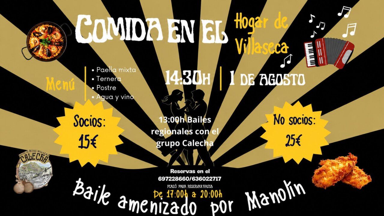 Cartel de comida popular en Villaseca con menú y actividades