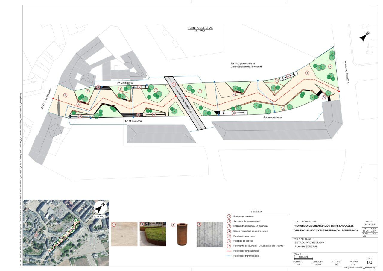 Plano del proyecto para cubrir el canal de Cornatel en Ponferrada