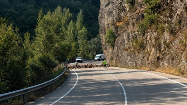 Desprendimiento de rocas en la carretera cerca del embalse de Ondinas