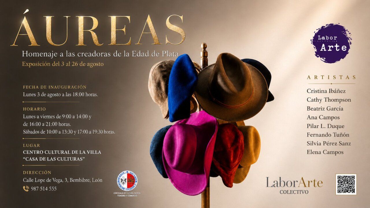 Cartel de la exposición ÁUREAS con sombreros de diferentes colores