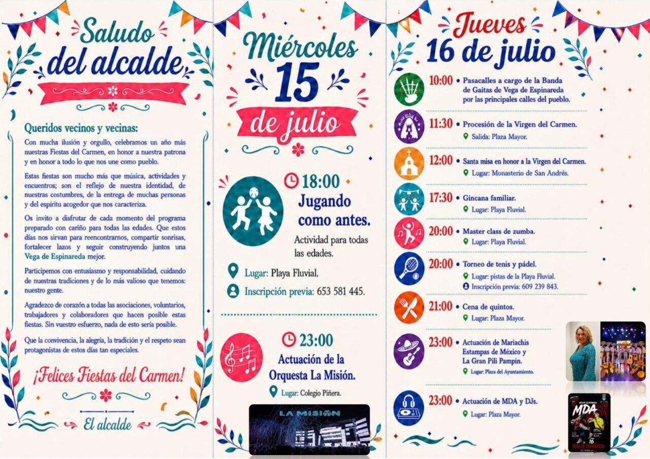 Programa de actividades para las Fiestas del Carmen en Vega de Espinareda