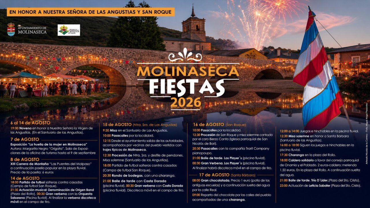 Programa de fiestas de Molinaseca 2026 con actividades y eventos destacados.