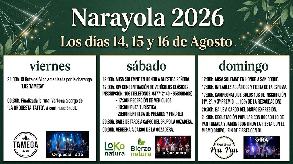 Cartel de las fiestas patronales de Narayola 2026 con actividades programadas