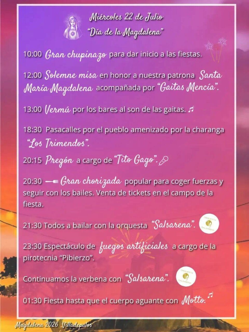 Programa de actividades para las Fiestas de la Magdalena en Villadepalos