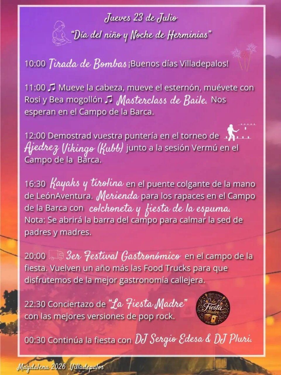 Programa de actividades para las Fiestas de la Magdalena en Villadepalos 2026