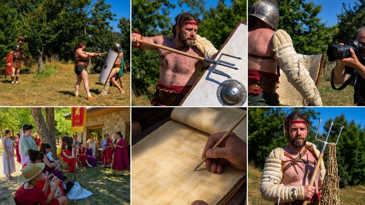 Recreación histórica en Las Médulas con gladiadores y actividades romanas