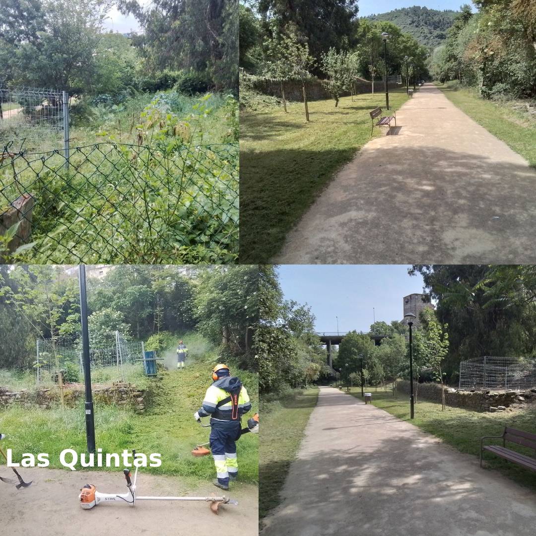 Trabajos de mantenimiento en el parque Las Quintas en Ponferrada