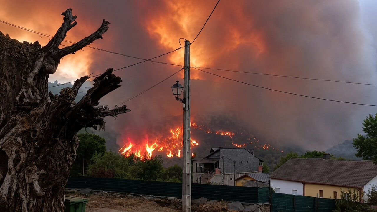 Incendio forestal en León con llamas y humo visible