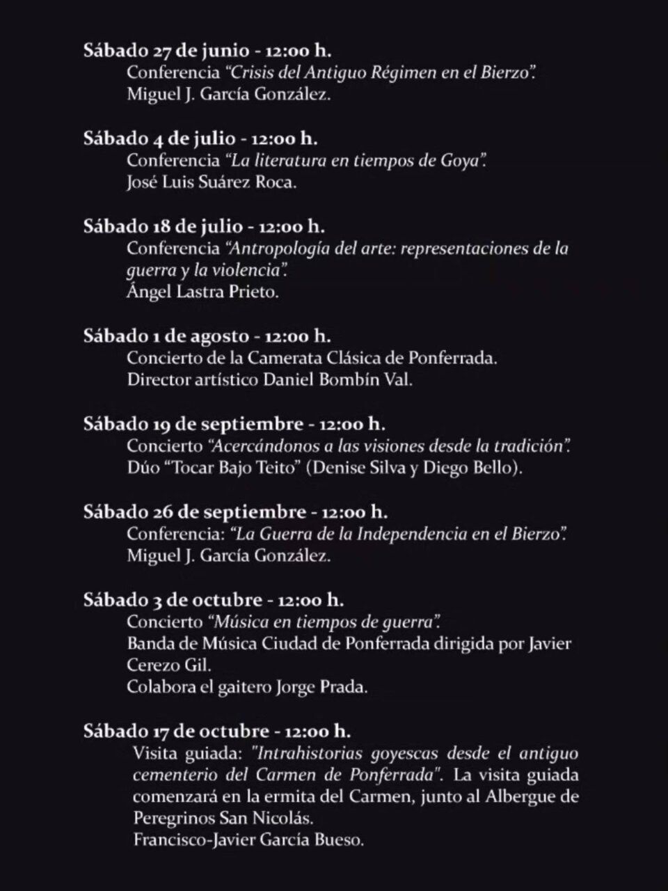 Conferencia sobre la época goyesca en Ponferrada con música y rutas históricas.