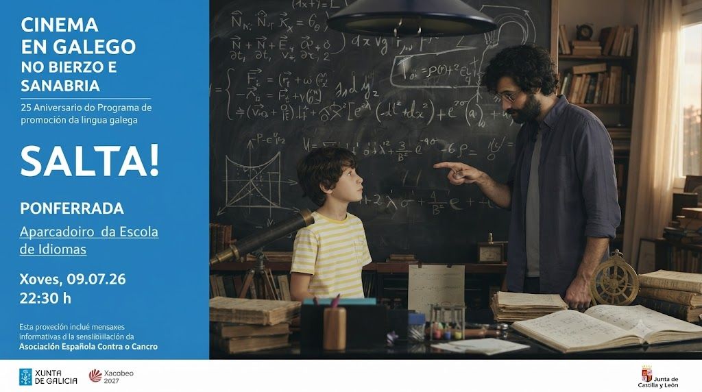 Escena de la película Salta! con un niño y un adulto en un aula