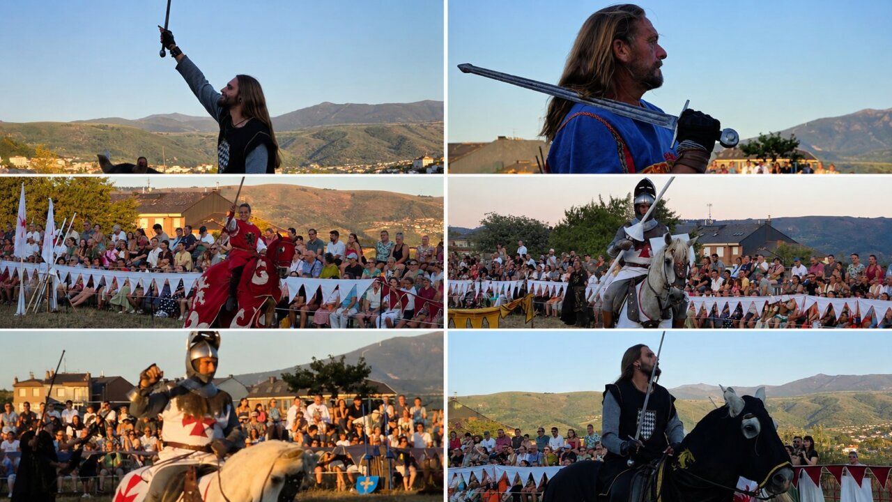 Caballeros en armaduras compiten en un torneo medieval en Ponferrada.