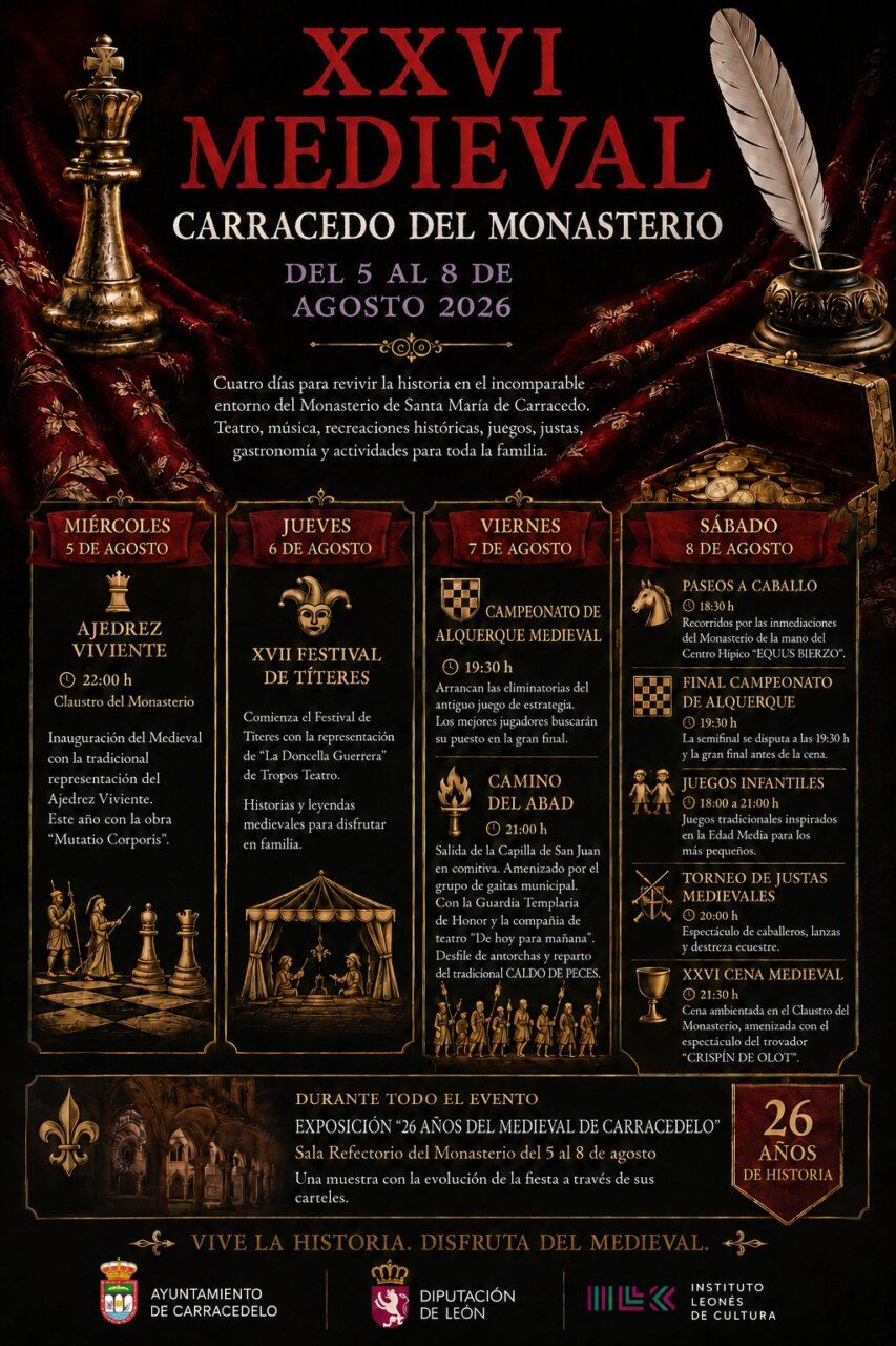 Cartel del XXVI Medieval de Carracedelo con programación de actividades
