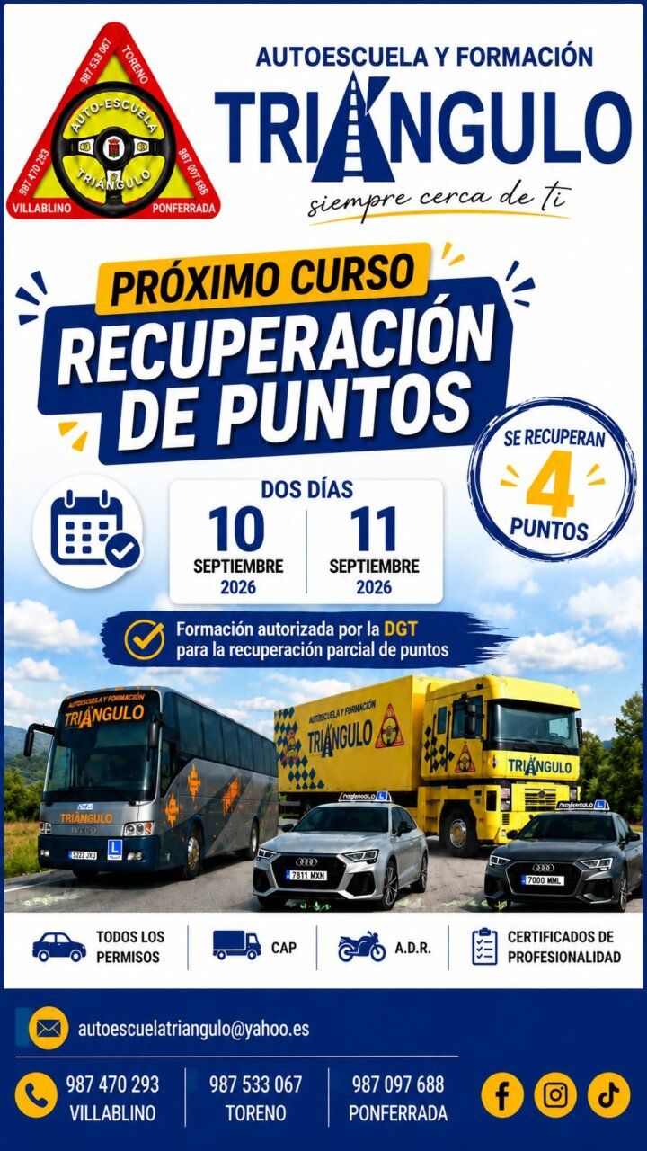 Cartel de Autoescuela Triángulo sobre curso de recuperación de puntos