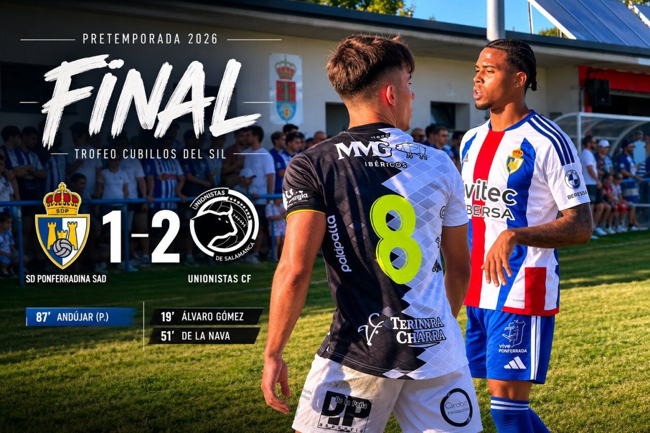 Jugadores de Unionistas y Ponferradina en el Trofeo Cubillos del Sil