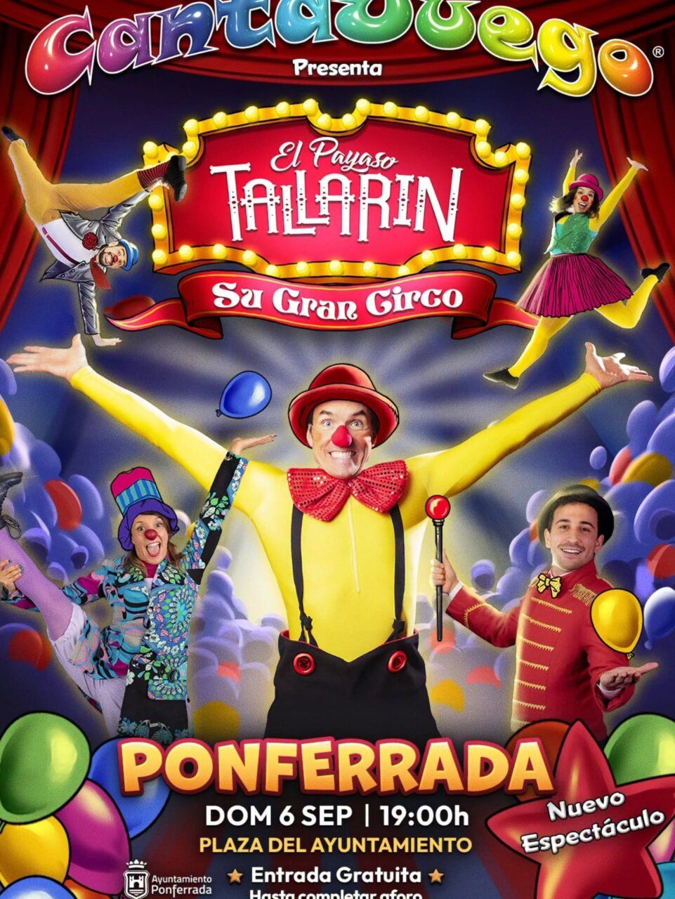 Cartel del espectáculo Cantajuego en Ponferrada para las fiestas de La Encina 2026.