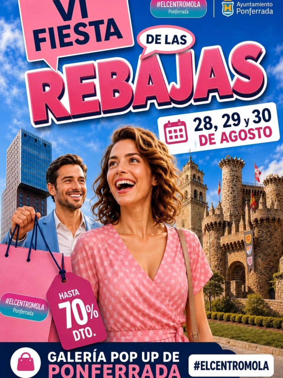 Mujeres y hombres disfrutando de la VI Fiesta de las Rebajas en Ponferrada