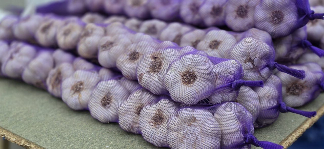 Ristras de ajo en la XXIII Feria del Ajo de San Miguel de las Dueñas