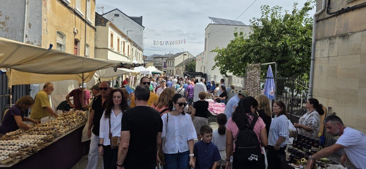 Multitud de personas disfrutando en la Feria del Ajo de San Miguel de las Dueñas