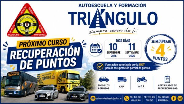 Cartel de Autoescuela Triángulo sobre curso de recuperación de puntos del carnet