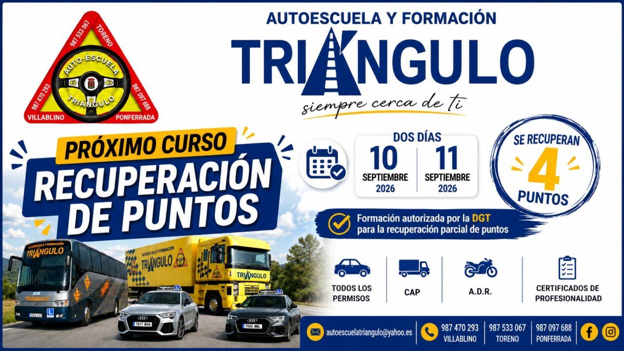 Cartel de Autoescuela Triángulo sobre curso de recuperación de puntos del carnet