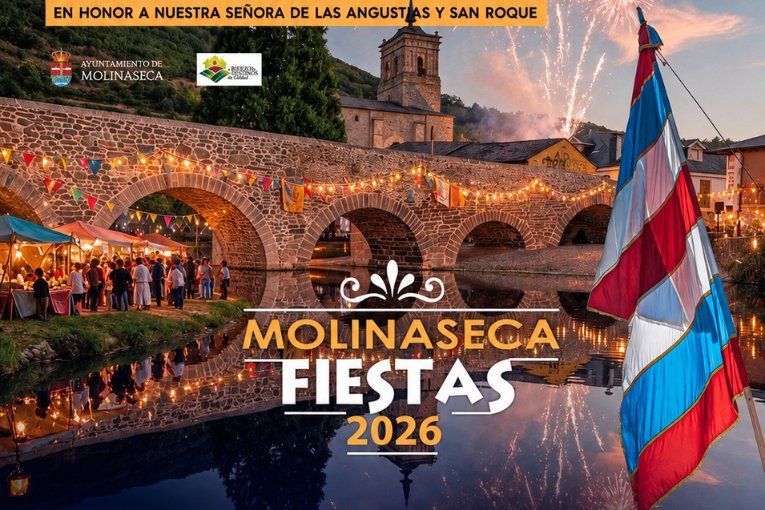 Celebración de las fiestas en Molinaseca con luces y decoraciones