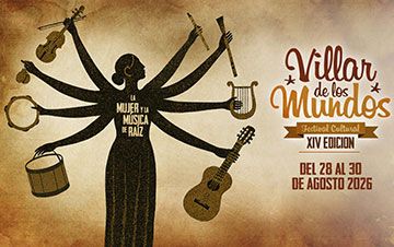 Banner del festival Villar de los Mundos con instrumentos musicales