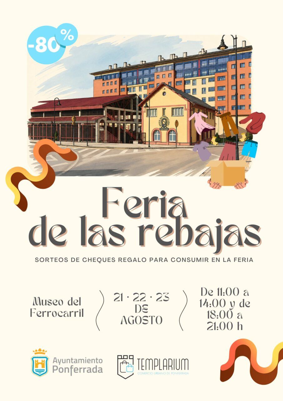 Cartel de la Feria de las Rebajas en Ponferrada con horarios y sorteos