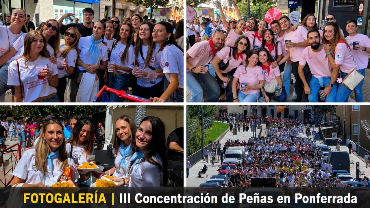 Grupo de personas celebrando en la III Concentración de Peñas en Ponferrada