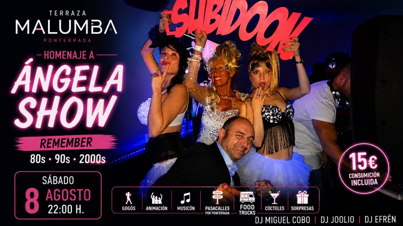 Fiesta homenaje a Ángela Show en la Terraza Malumba con animación y música.