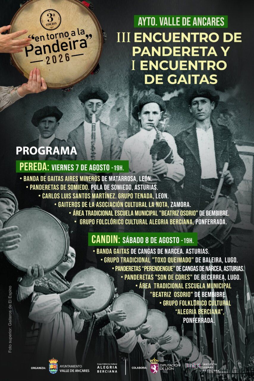 Cartel del III Encuentro de Pandereta y I Encuentro de Gaitas en Valle de Ancares