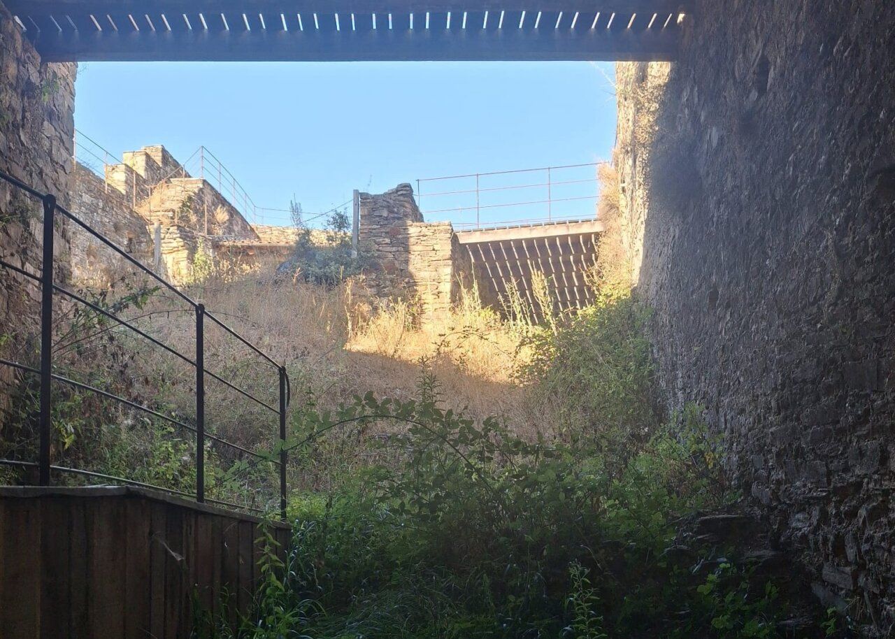 Vista del interior del castillo en Vega de Valcarce con vegetación