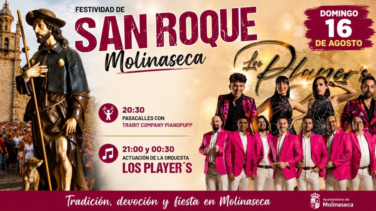 Celebración de San Roque en Molinaseca con pasacalles y orquesta.