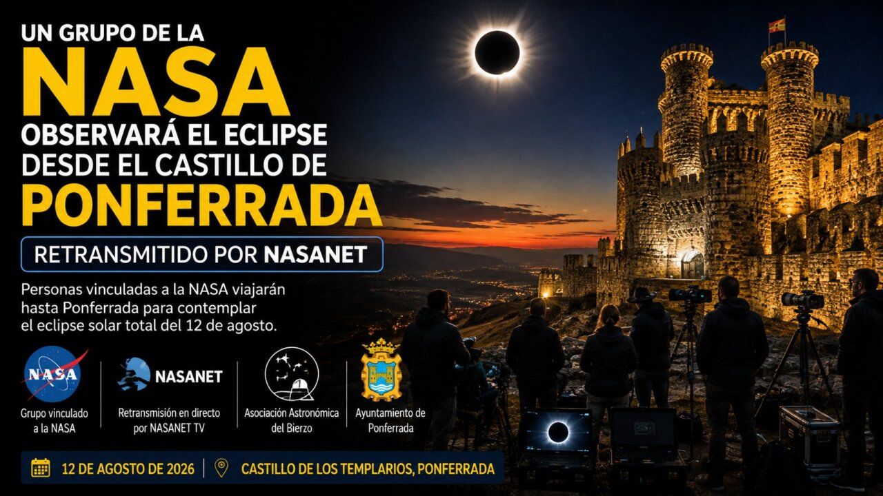 Grupo observando el eclipse desde el Castillo de Ponferrada