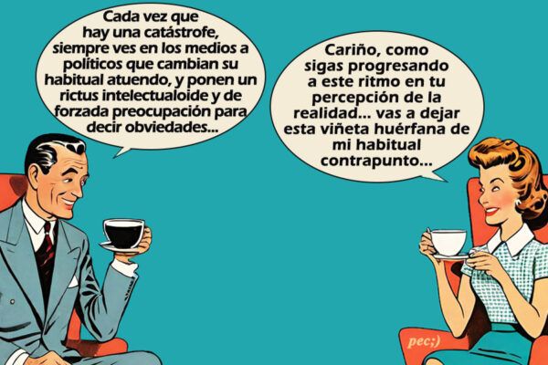 Viñeta de dos personajes conversando sobre política y percepción