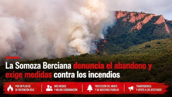 Imagen de un incendio forestal en la Somoza Berciana
