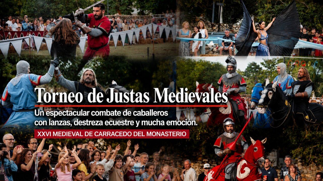 Caballeros en combate durante el torneo de justas medievales en Carracedo del Monasterio