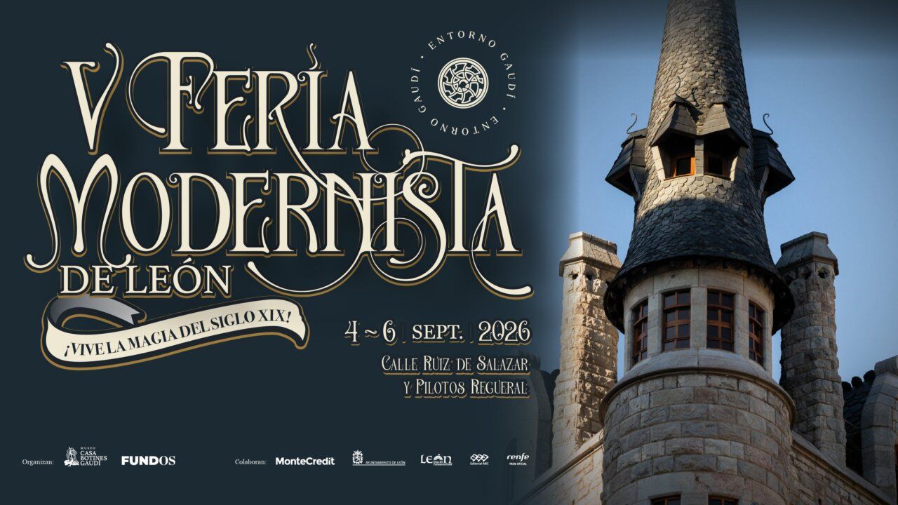 Cartel de la V Feria Modernista de León con detalles arquitectónicos