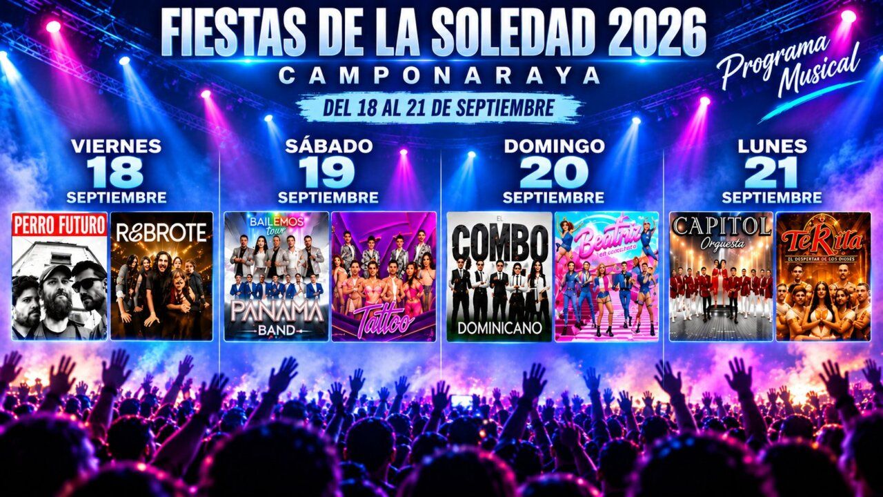 Cartel del programa musical de las Fiestas de la Soledad 2026 en Camponaraya