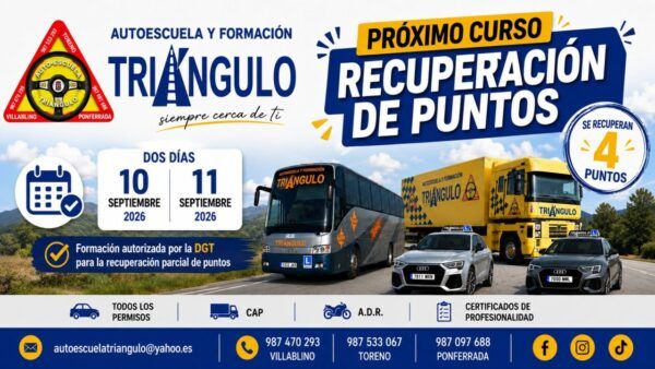 Cartel informativo sobre curso de recuperación de puntos en Autoescuela Triángulo