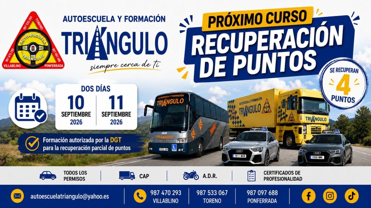 Cartel informativo sobre curso de recuperación de puntos en Autoescuela Triángulo