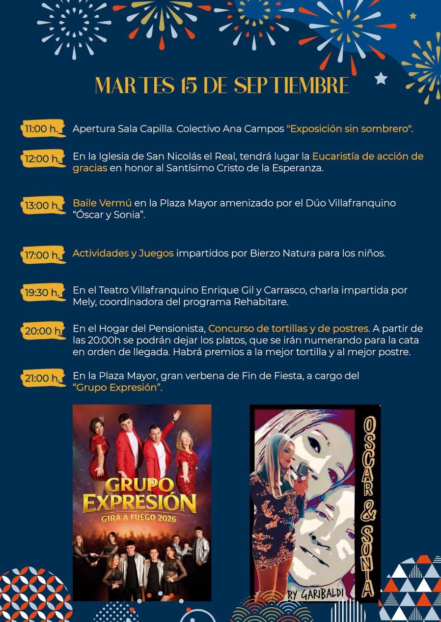 Cartel del programa de fiestas en Villafranca del Bierzo para el Santísimo Cristo de la Esperanza