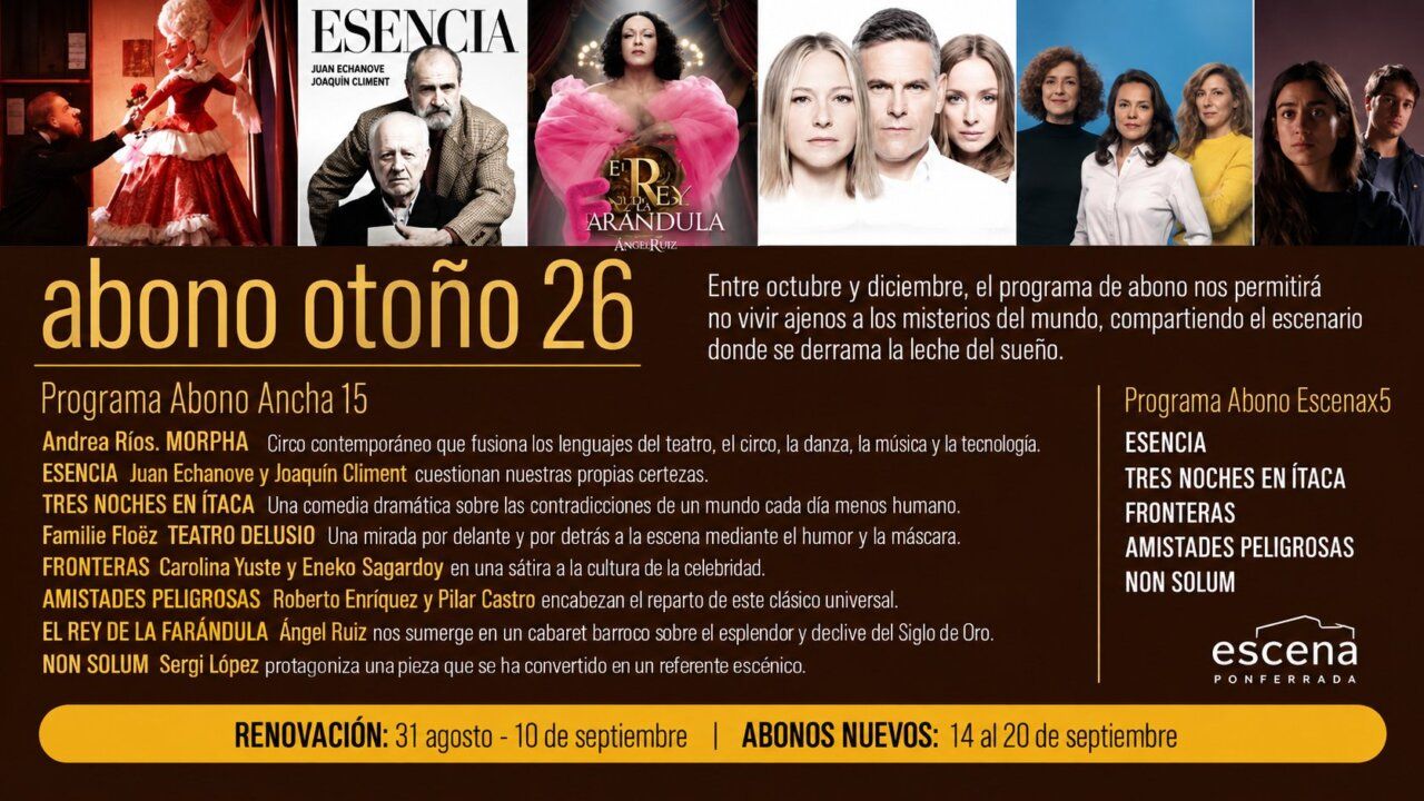 Cartel del abono de otoño en Ponferrada con obras teatrales