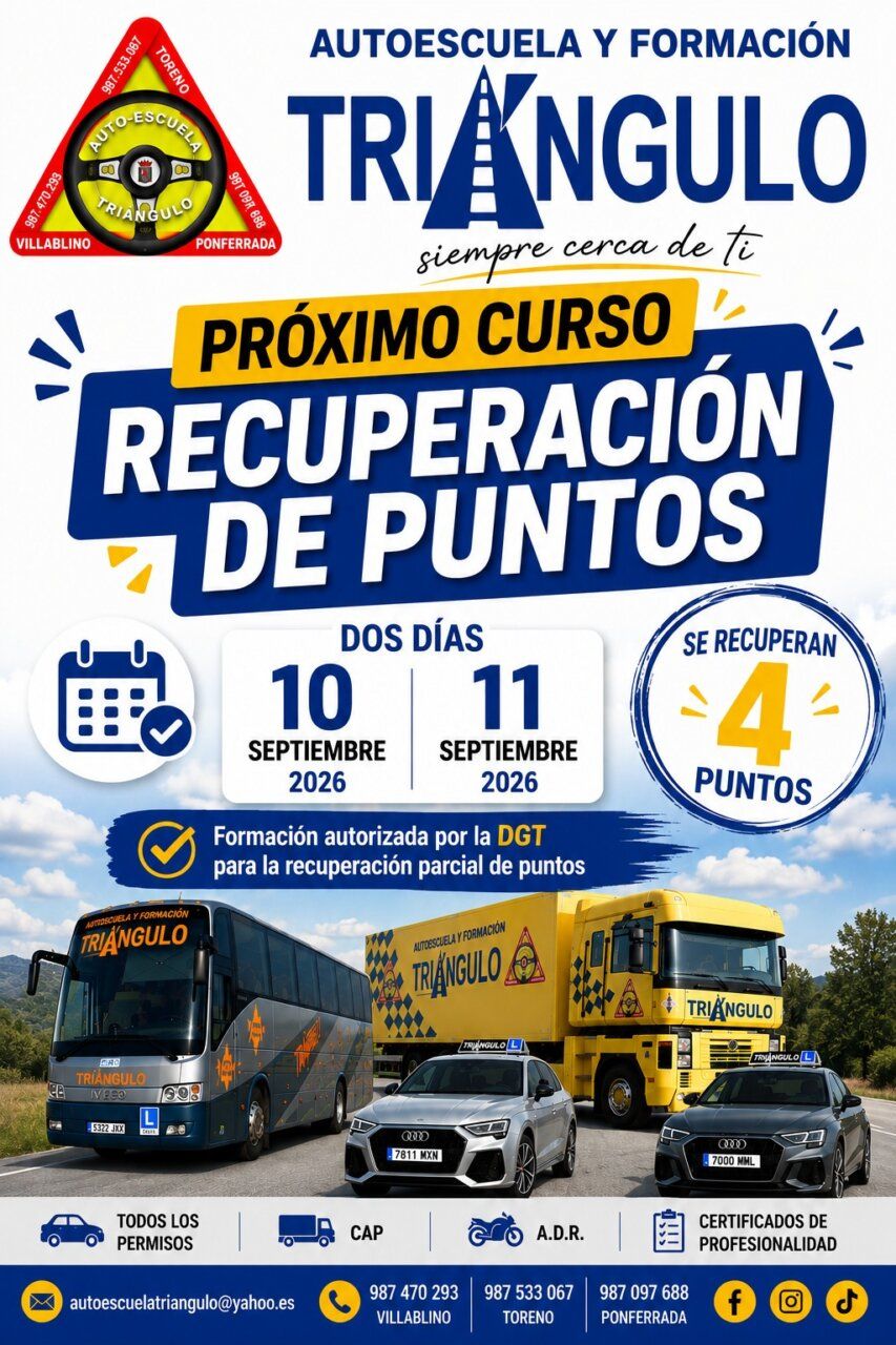 Cartel de Autoescuela Triángulo sobre curso de recuperación de puntos del carnet