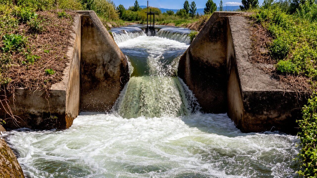 Vista del Canal Bajo del Bierzo con agua fluyendo
