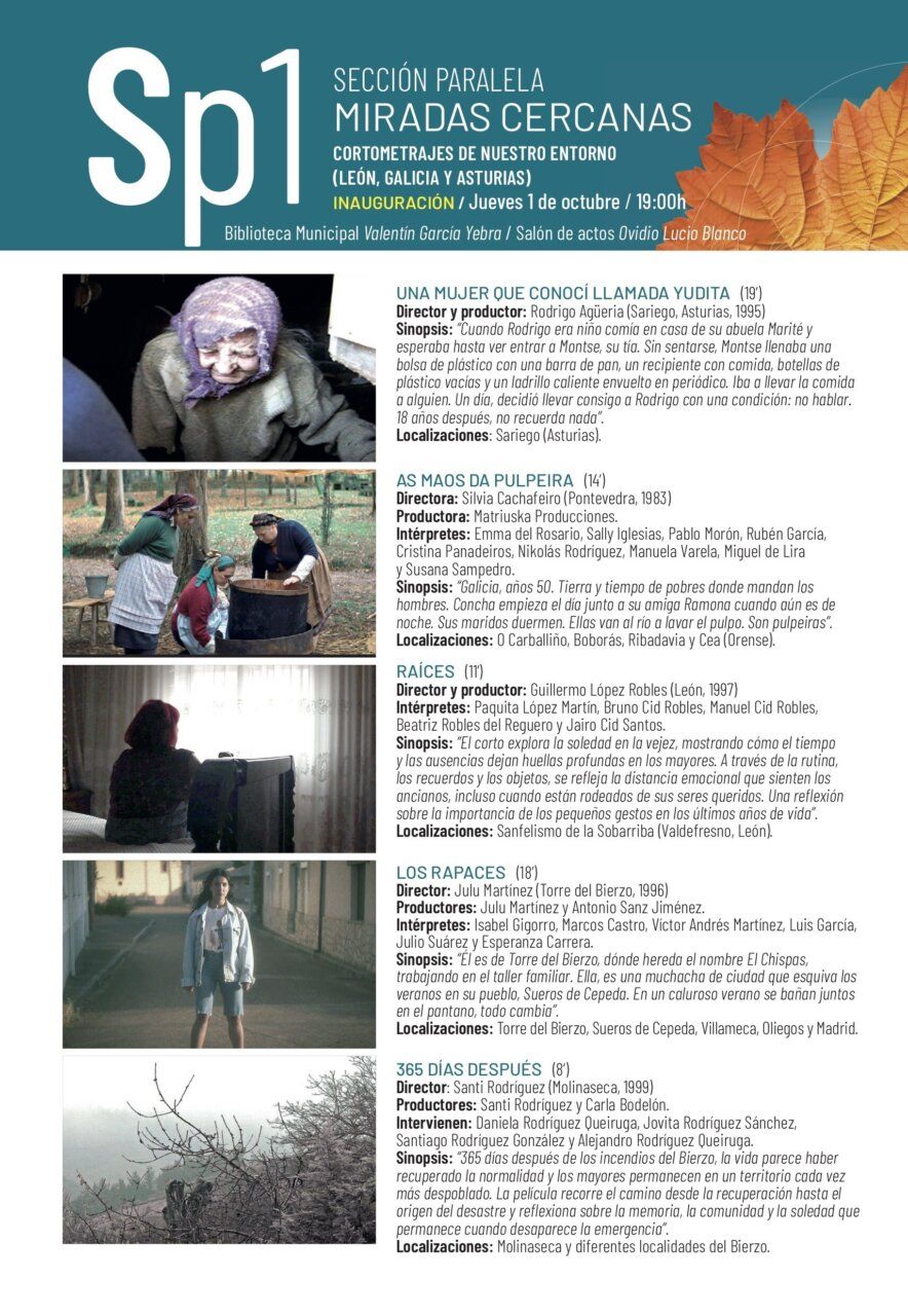 Cartel del Festival Internacional de Cine de Ponferrada 2026 con cortometrajes de León, Galicia y Asturias.