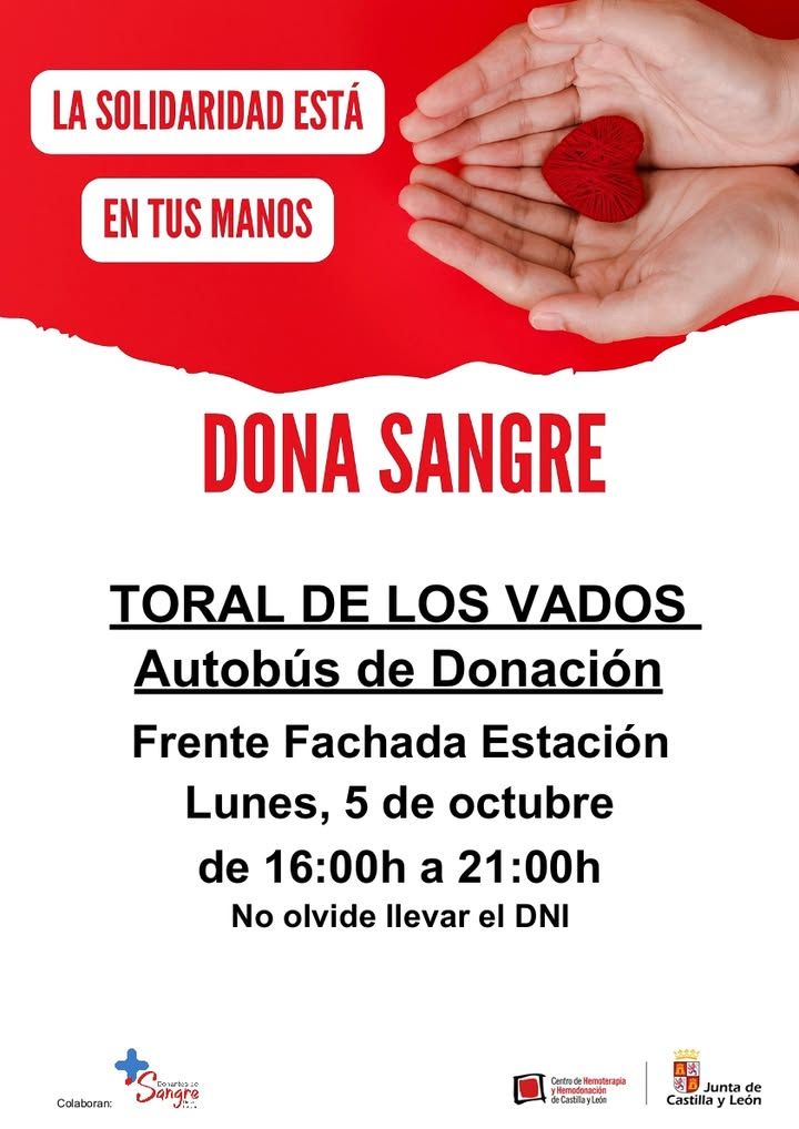 Cartel de donación de sangre en Toral de los Vados con información del evento